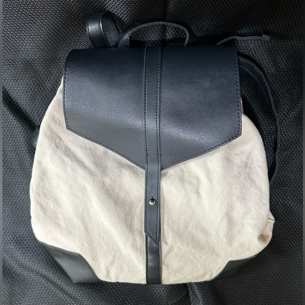 Deux Lux Demi Backpack Cream Canvas Black Vegan Leather Mini Backpack